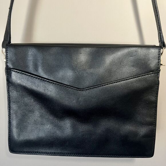 Loeffler Randall Black Leather w/ Animal Print Accent Envelope Crossbody Handbag - Picture 15 of 16